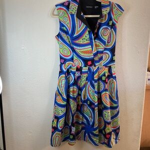 Ellen Tracy Multicolor Paisley Midi Dress cocktail casual classic small